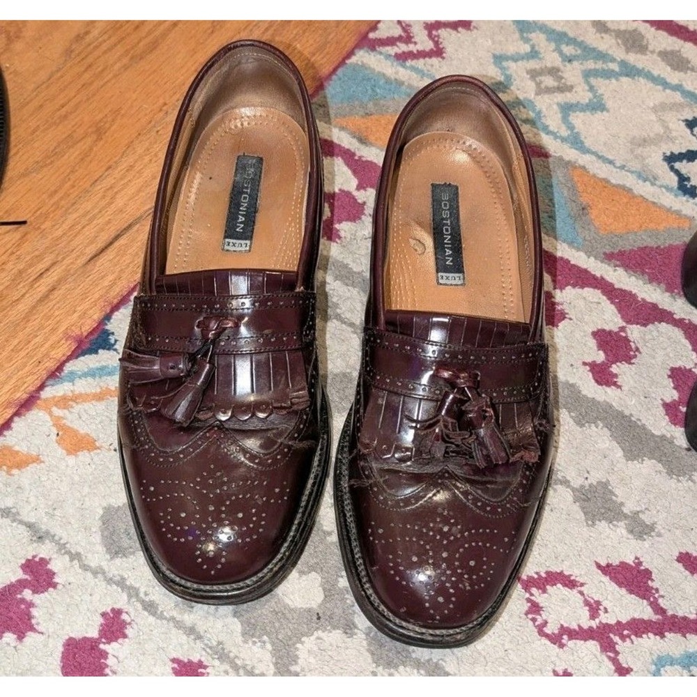 Old Money Bostonian Tassle Loafers Men's 8.5M Burgundy Leather‎ Brogue Preppy